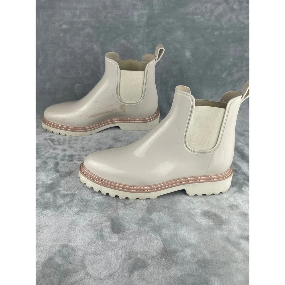 Dolce Vita Rain Boots Women 11 Cream Good Glossy Lug Sole Chelsea Waterproof